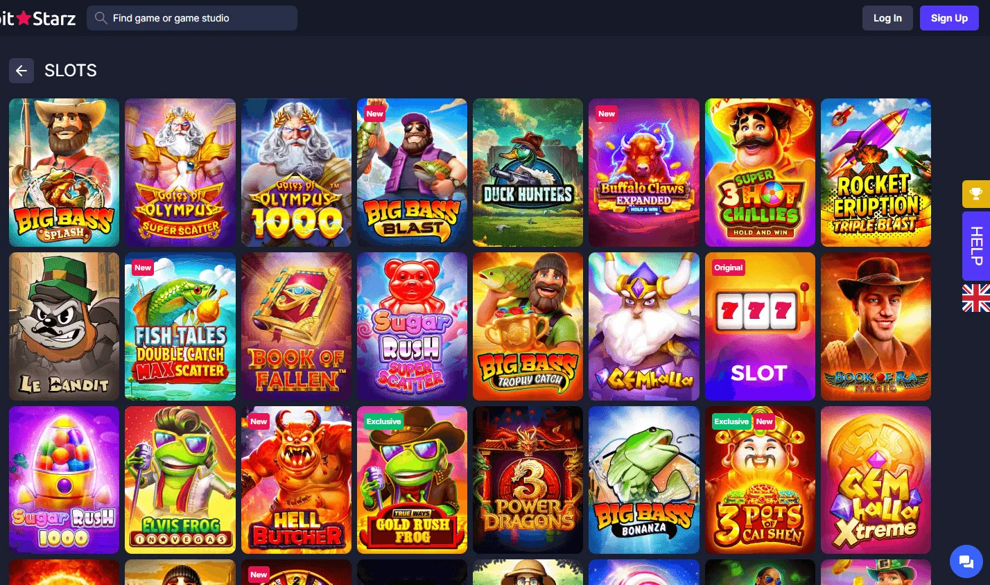 BitStarz Casino game selection on desktop