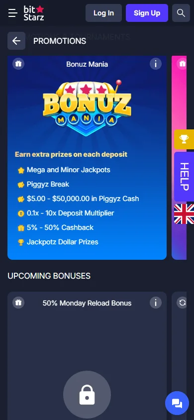 BitStarz Casino promotions on a mobile browser